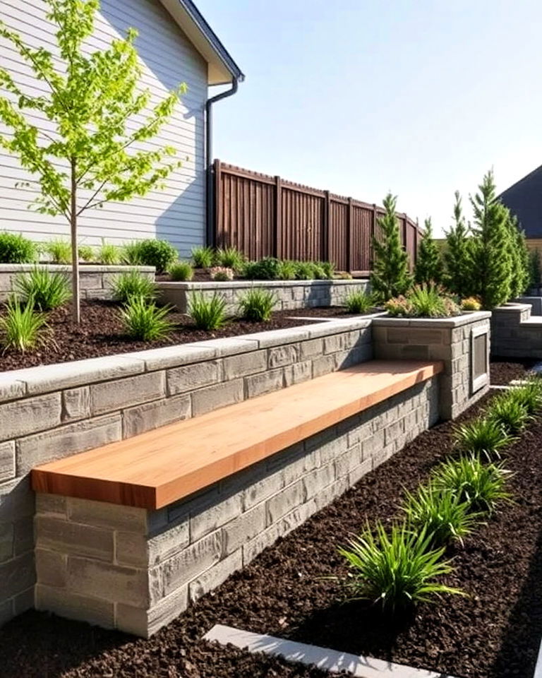 install built in benches - 20 Minimalist Landscaping Ideas