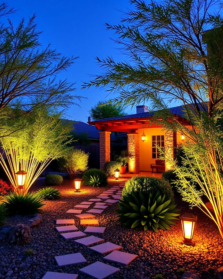 install solar powered landscape lighting - 25 Arizona Front Yard Landscaping Ideas