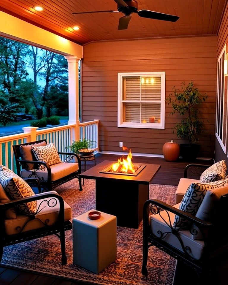 introduce a fire pit table to your veranda - 40 Veranda Ideas