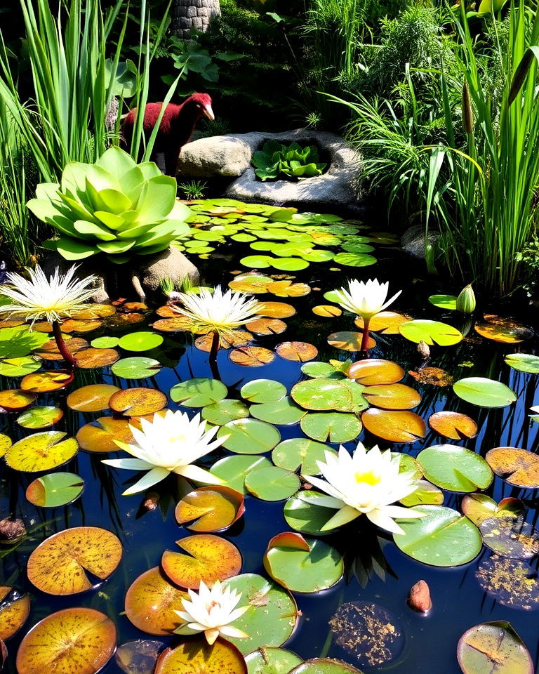 introduce a variety of aquatic plants - 15 Large Pond Landscaping Ideas