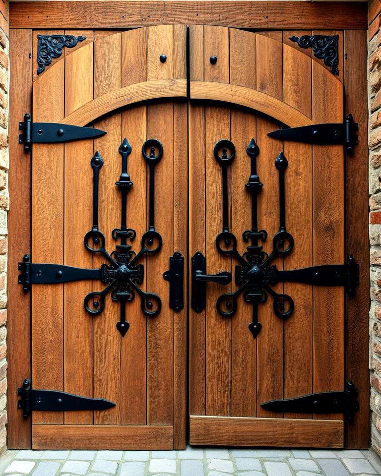 iron accented wooden door - 20 Rustic Front Door Ideas