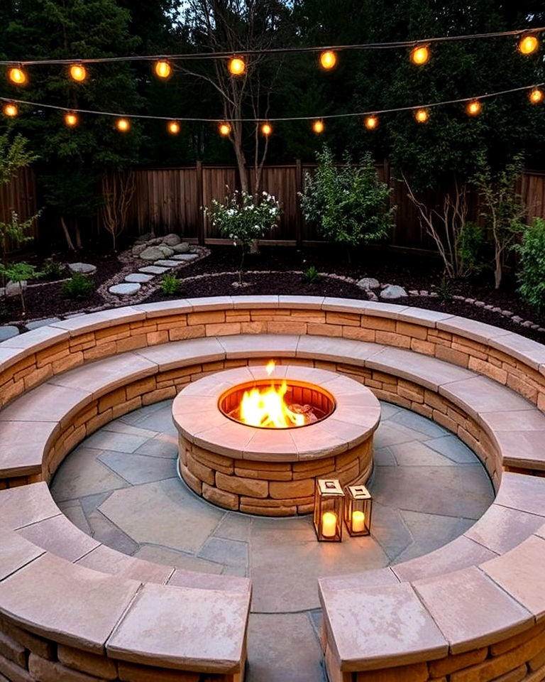 italian backyard fire pit with stone seating - 20 Italian Backyard Ideas