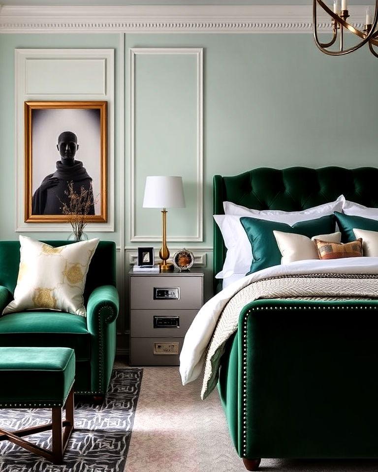 jade green bedroom velvet upholstery - 15 Jade Green Bedroom Ideas