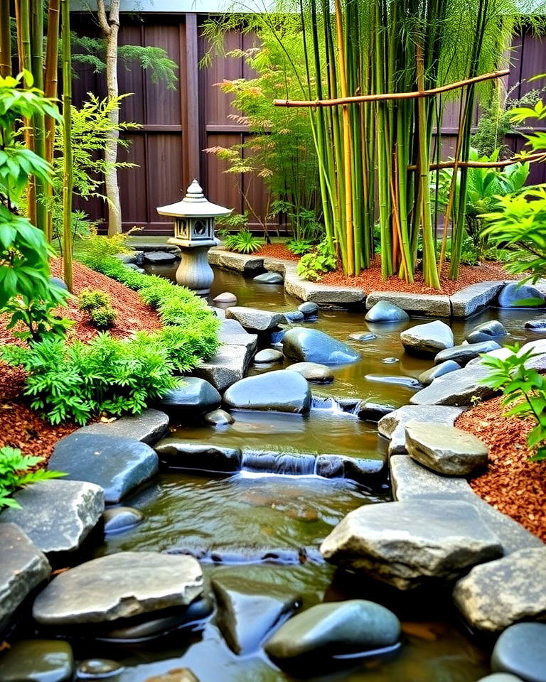 japanese inspired stream lends serenity to your garden - 25 Small Garden Stream Ideas