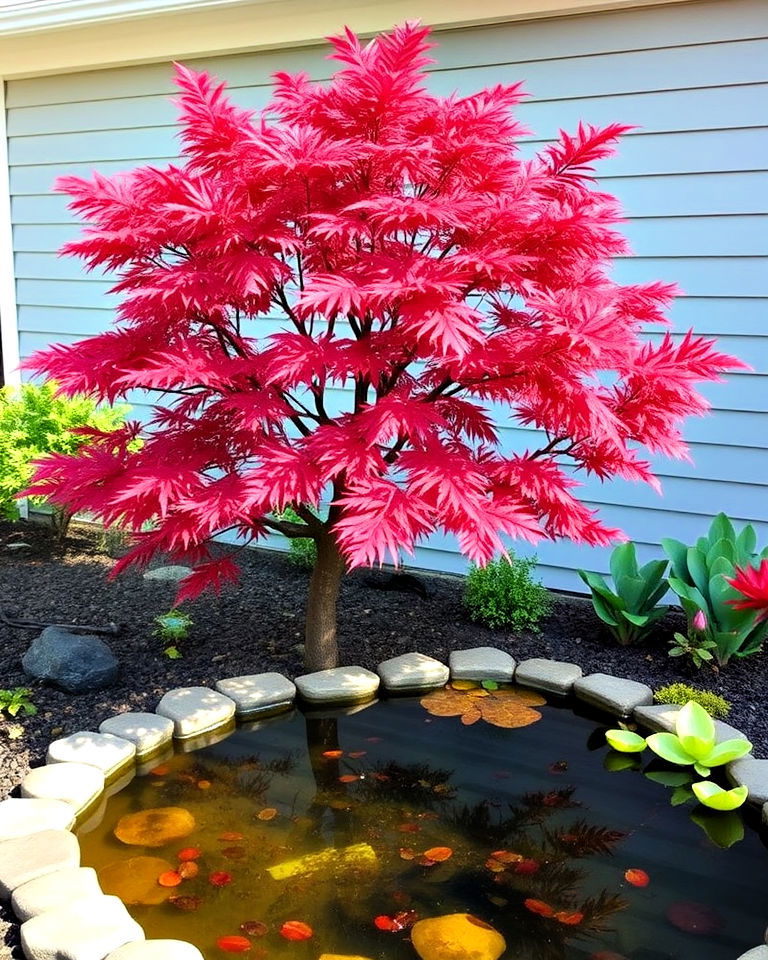 japanese maple near a small water feature - 20 Front Yard Japanese Maple Tree Landscaping Ideas