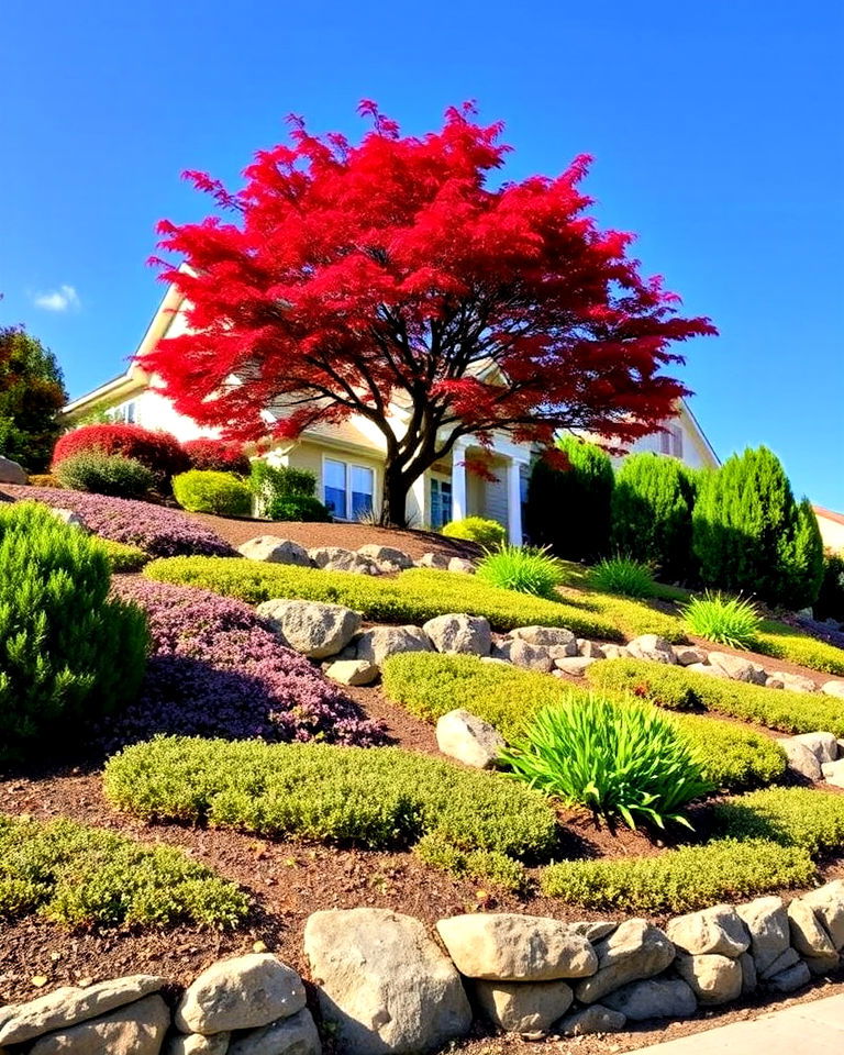 japanese maple tree into a terraced landscape design - 20 Front Yard Japanese Maple Tree Landscaping Ideas