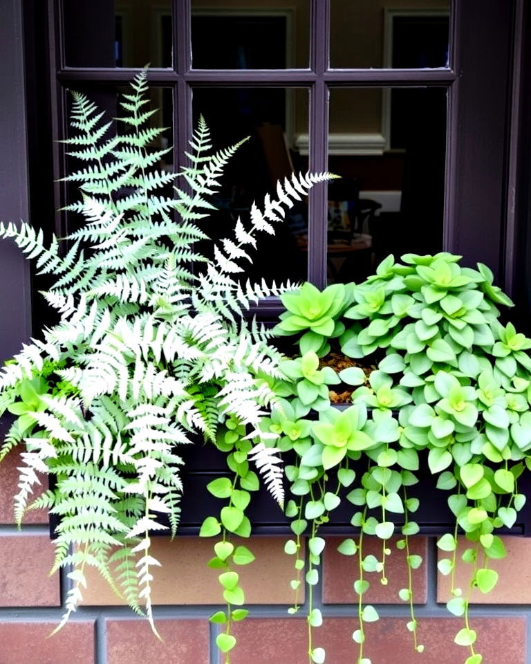japanese painted fern and dichondra japanese painted fern and dichondra - 25 Combinations of Window Box Flowers for Shade