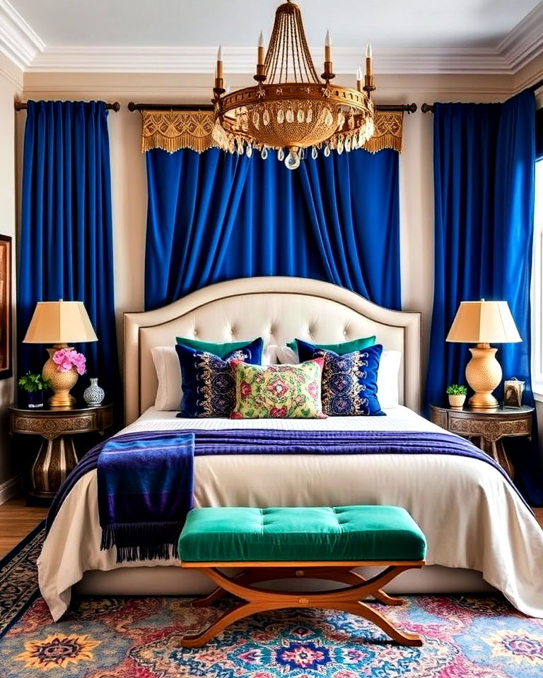 jewel toned accents for moroccan bedroom - 15 Bohemian Moroccan Bedroom Ideas