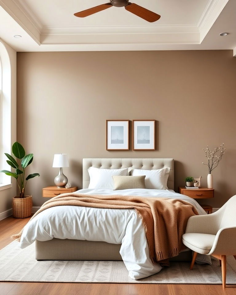 khaki accent wall bedroom - 15 Khaki Bedroom Ideas-captions