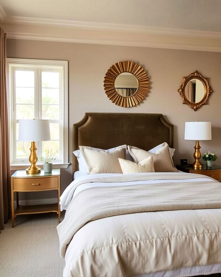 khaki bedroom with brass details - 15 Khaki Bedroom Ideas-captions