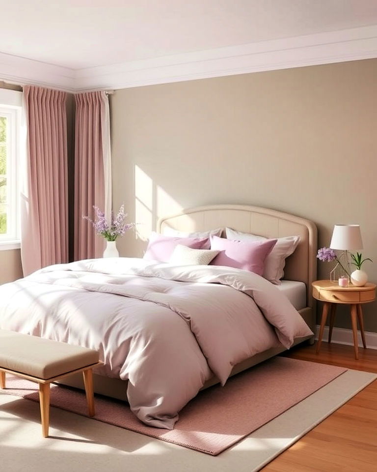 khaki bedroom with soft lavender - 15 Khaki Bedroom Ideas-captions