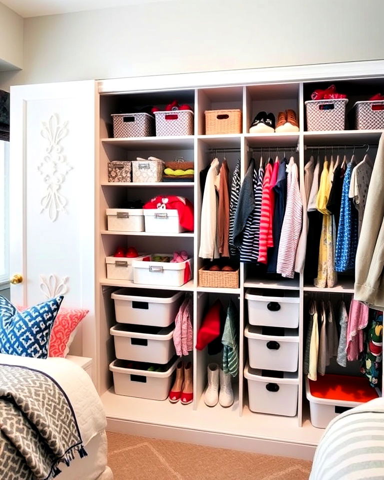 kids shared closets with organizers - 40 Shared Kids Room Design Ideas