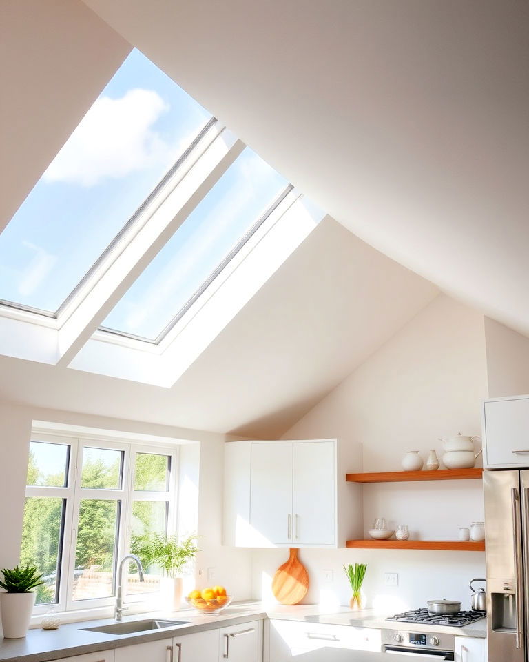 kitchen skylights ceiling for natural light - 15 Sloped Ceiling Kitchen Ideas