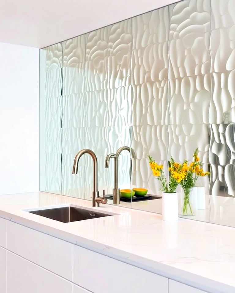 kitchen textured mirrored panels for depth - 25 Mirrored Backsplash Kitchen Ideas
