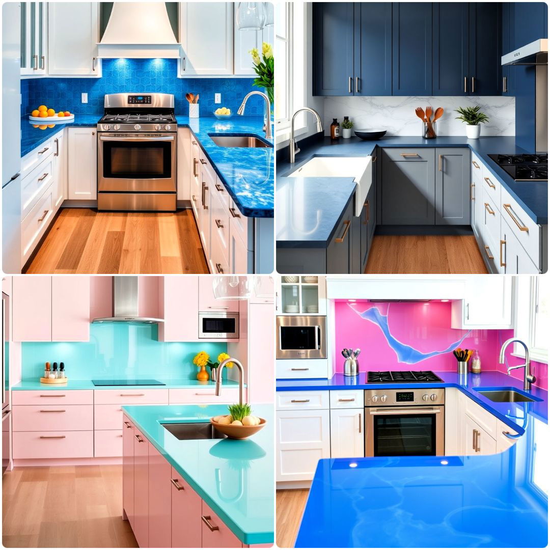 kitchens with blue countertops