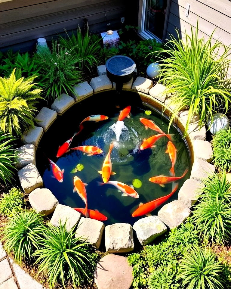 koi pond tucked into a garden corner - 15 Small Koi Pond Ideas