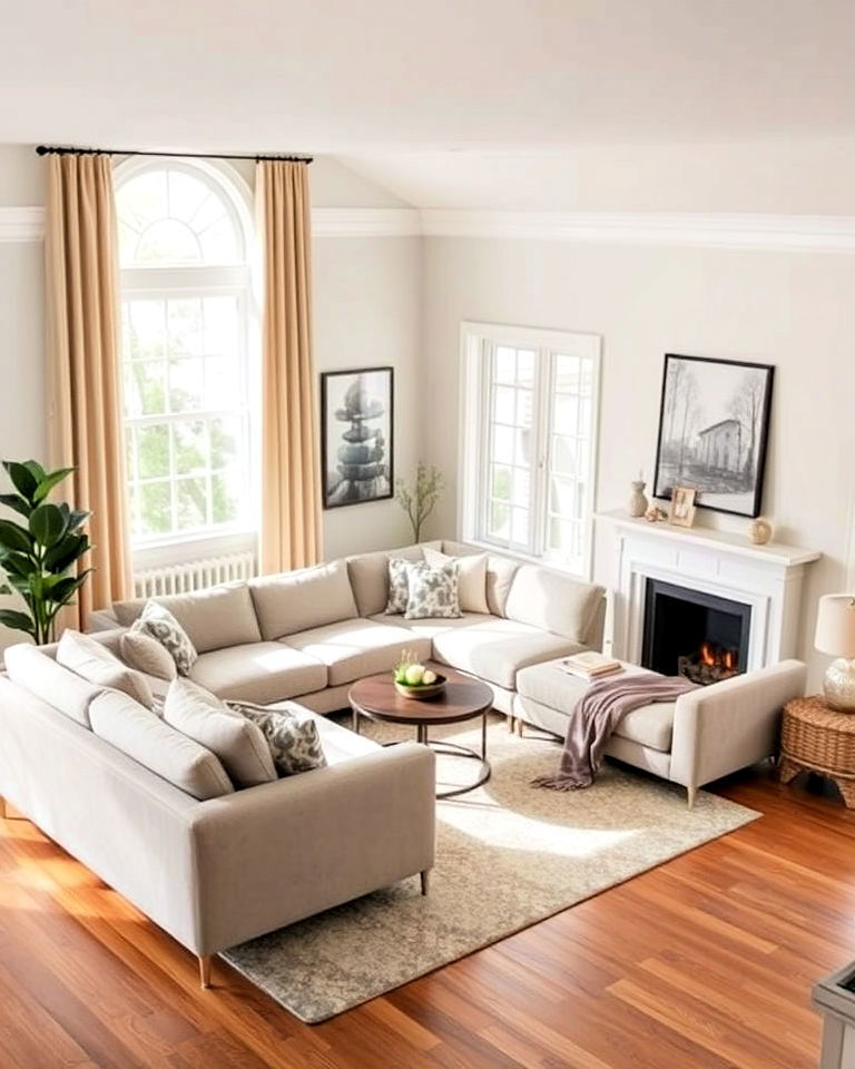 l shaped sectional in the corner - 25 Small Living Room Sectional Layout Ideas