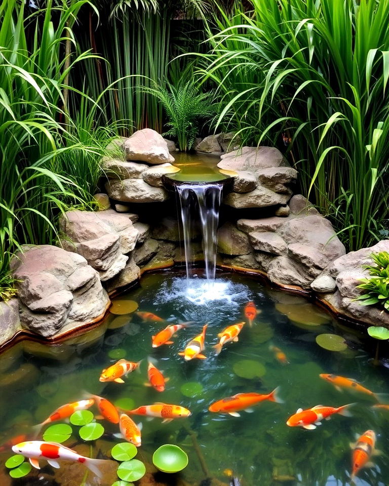 lagoon style koi pond with hidden waterfall - 15 Koi Pond Ideas With Waterfall