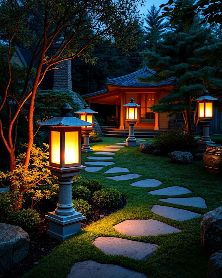lantern lit pathways for asian landscaping - 25 Asian Landscaping Ideas