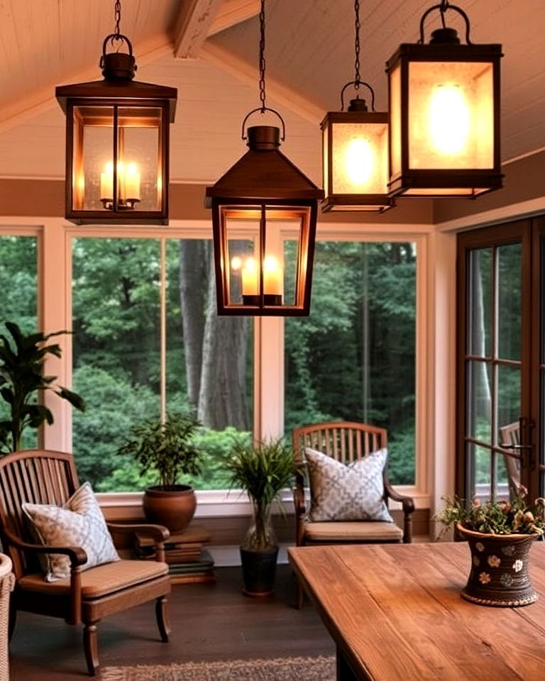 lantern style lights for a rustic touch - 15 Sunroom Lighting Ideas