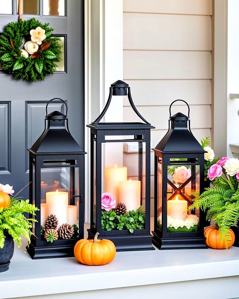 lanterns with seasonal decor inserts - 15 Lanterns on Front Porch Ideas