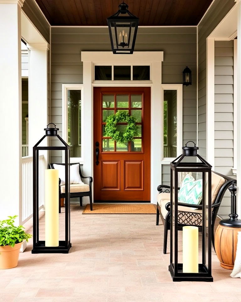 large floor lanterns for bold statements - 15 Lanterns on Front Porch Ideas