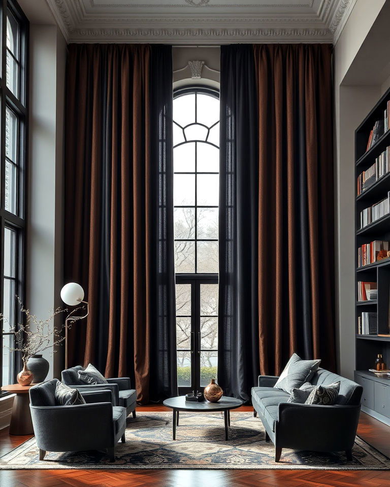 large floor to ceiling curtains - 25 Dark Academia House Ideas