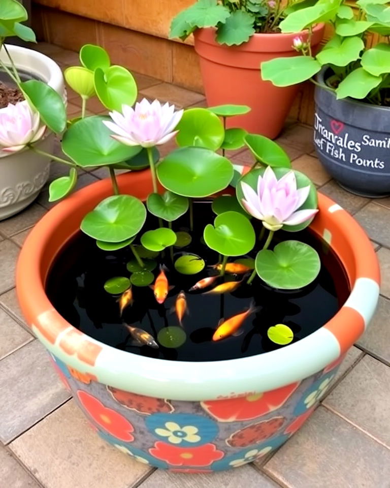large flowerpot fish pond - 15 Container Fish Pond Ideas
