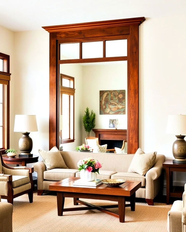 large framed mirror in a craftsman living room - 25 Craftsman Living Room Ideas