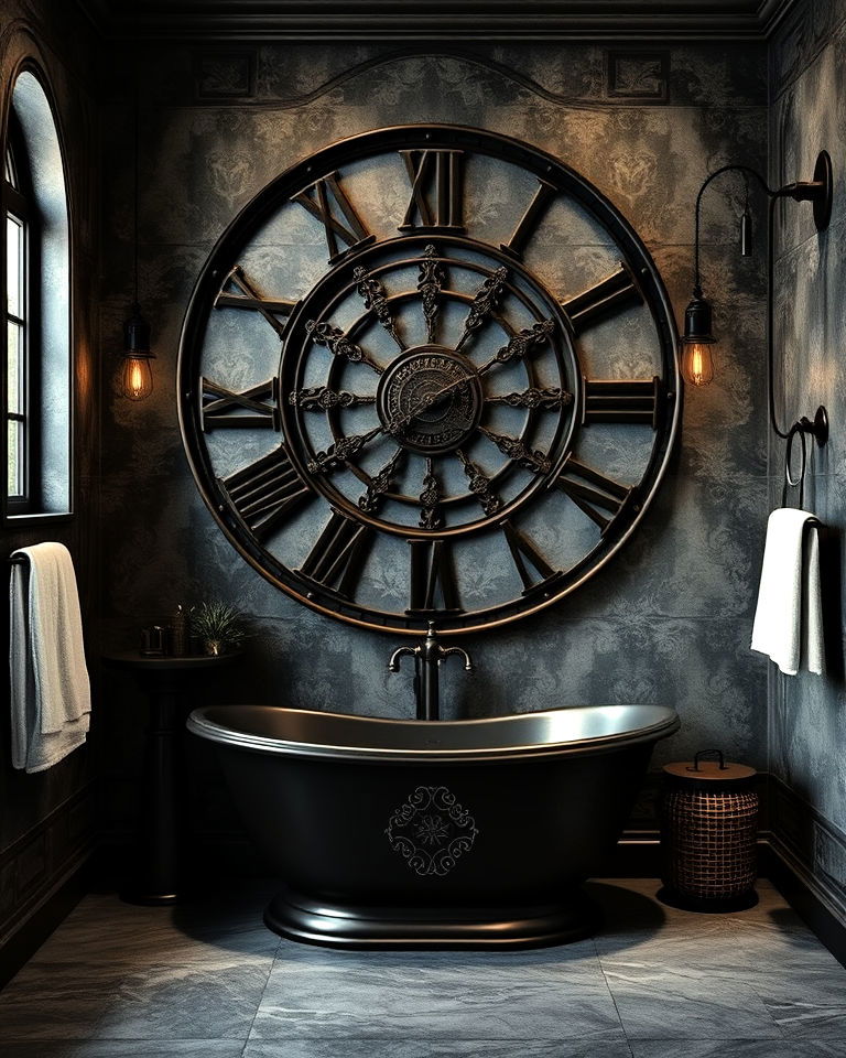 large ornate clock dark academia bathroom - 25 Dark Academia Bathroom Ideas