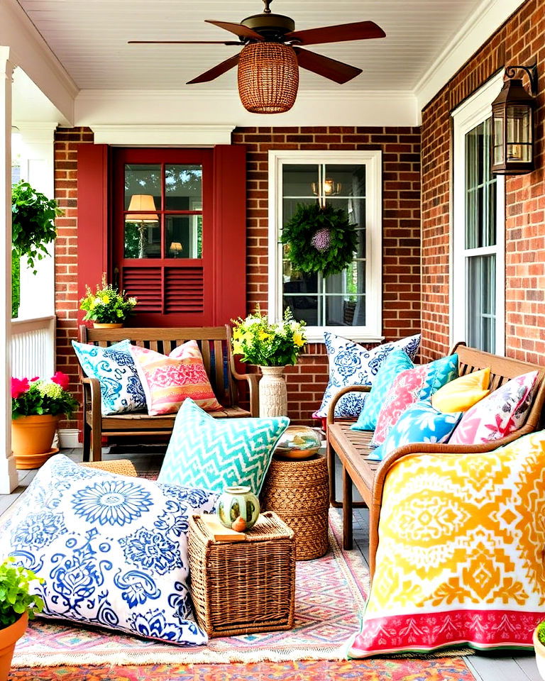 large outdoor pillows in bold patterns - 25 Summer Front Porch Decor Ideas