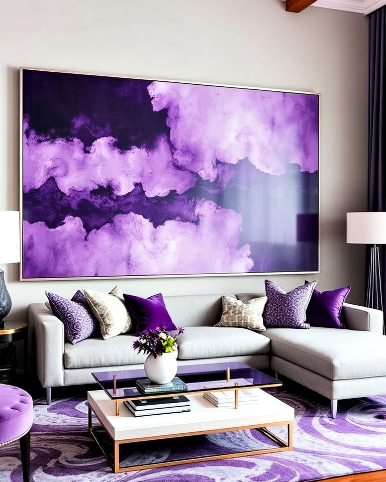 large scale purple artwork for living room - 15 Purple Interior Design Ideas