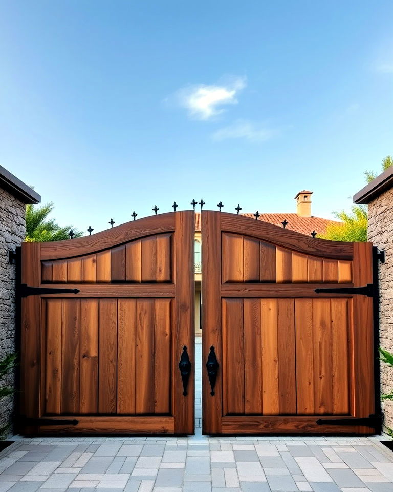 large wooden entry gate - 25 Mediterranean Mansion Ideas