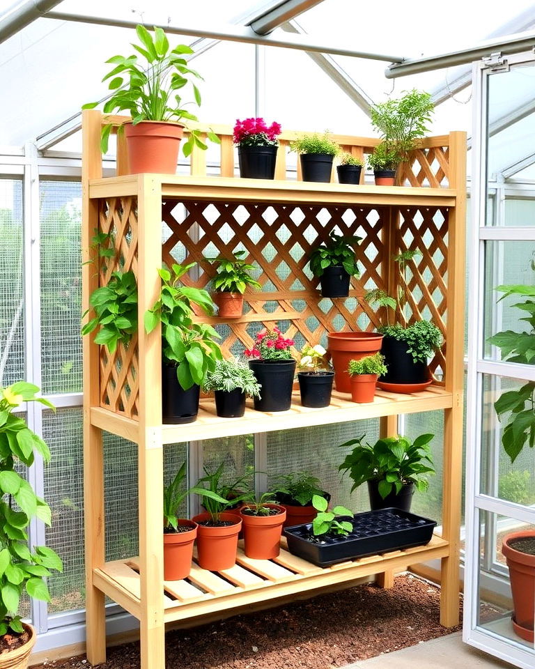 lattice greenhouse shelves - 25 Greenhouse Shelving Ideas