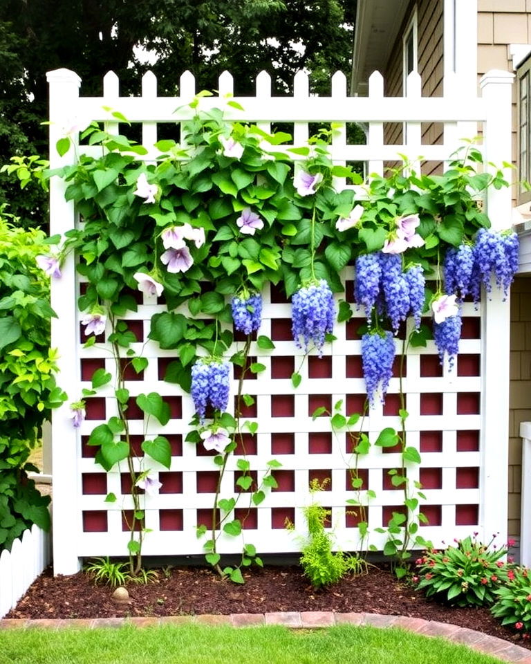 lattice panels with climbing plants - 25 Front Yard Privacy Landscaping Ideas