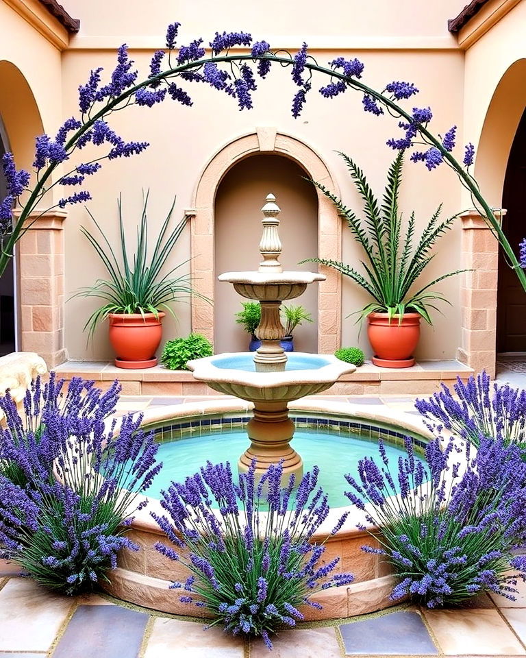lavender courtyard fountain - 25 Lavender Landscaping Ideas
