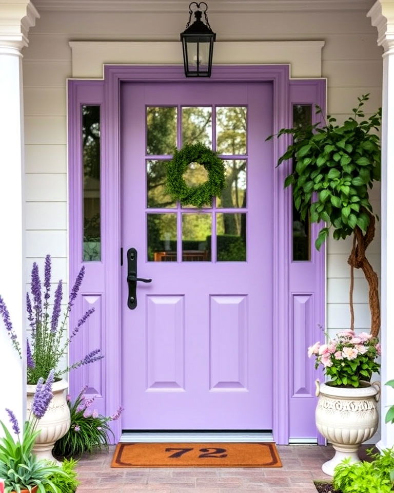 lavender front door for a soft and elegant look - 25 Purple Front Door Ideas
