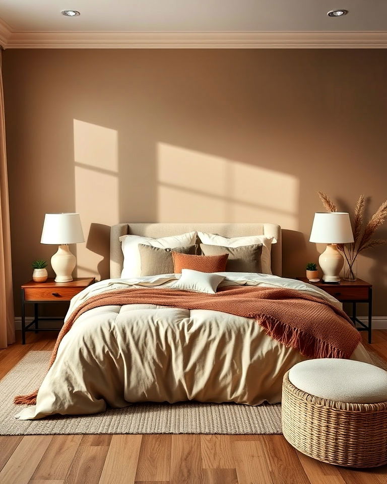 layer shades of khaki for dimension - 15 Khaki Bedroom Ideas-captions