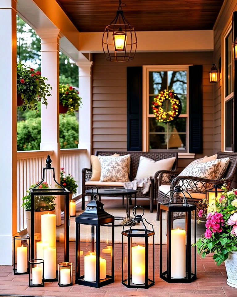 layer with outdoor lanterns - 25 Summer Front Porch Decor Ideas