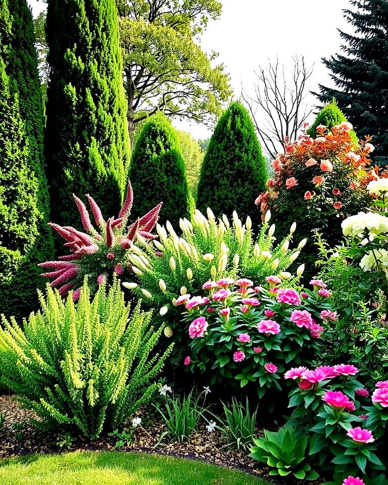 layered landscaping with shrubs and trees - 25 Front Yard Privacy Landscaping Ideas