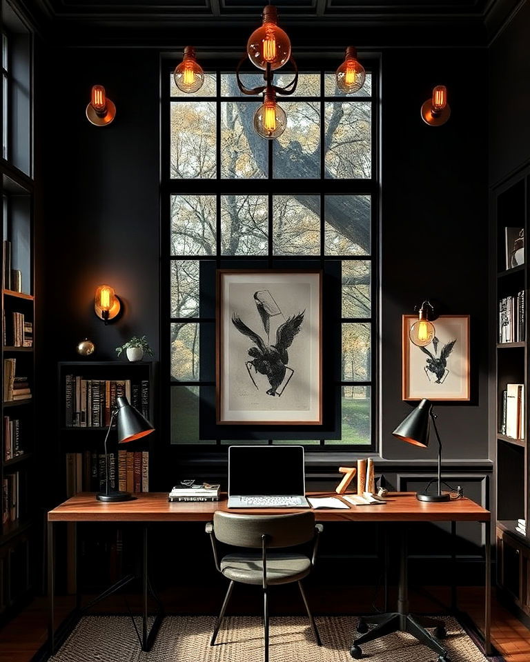 layered lighting dark academia study room - 15 Dark Academia Study Room Ideas