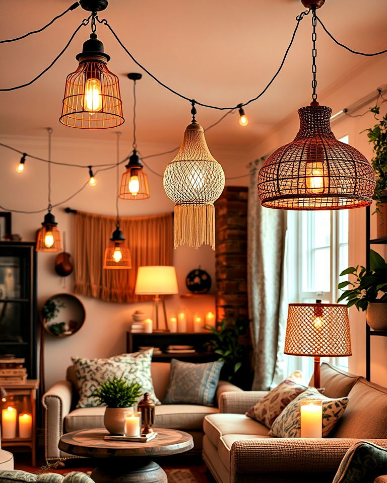 layered lighting to add depth to a bohemian interior - 25 Bohemian Eclectic Interior Design Ideas