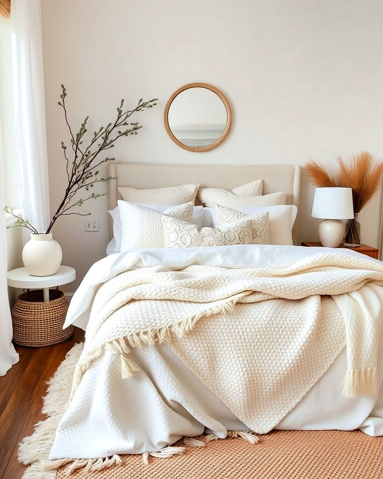 layered neutral textiles bedroom - 15 White and Cream Bedroom Ideas-captions