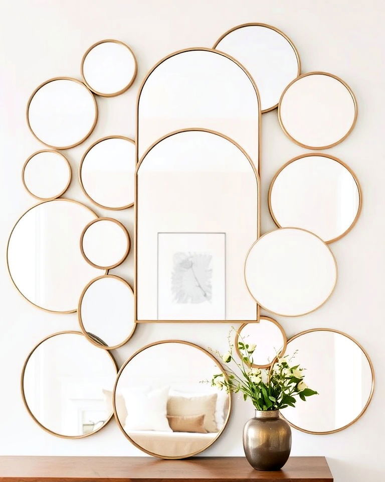 layered overlapping mirrors for depth - 15 Mirror Collage Wall Ideas