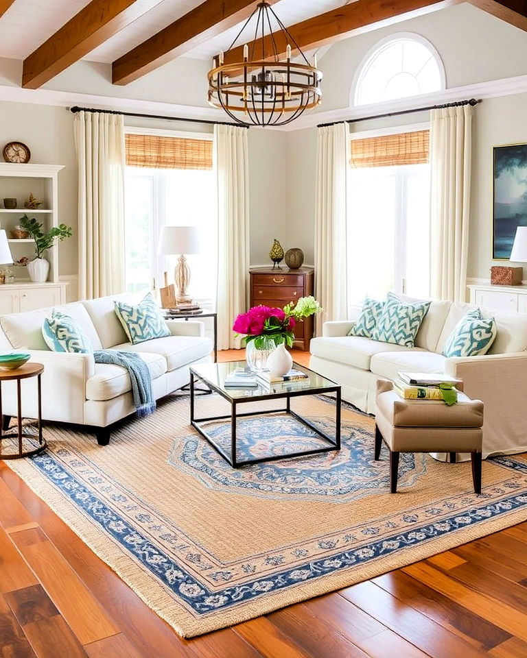 layered rug for transitional living room - 25 Transitional Interior Design Ideas