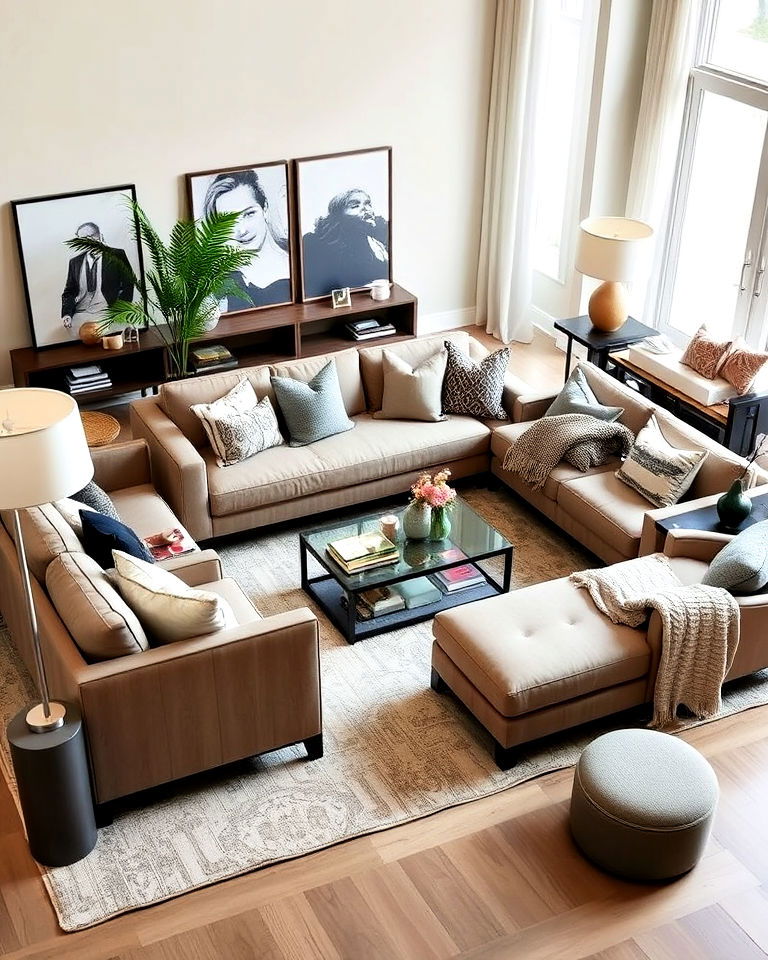 layered seating arrangements living room - 15 Nancy Meyers Living Room Ideas