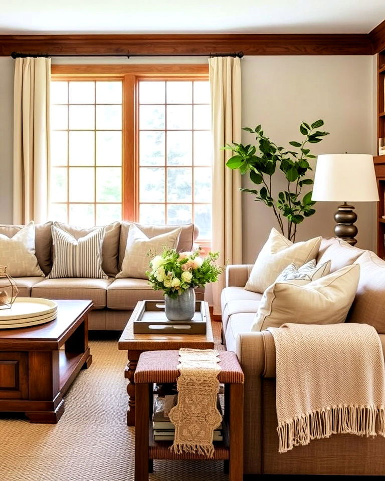 layered textures with pillows and throws - 25 Craftsman Living Room Ideas