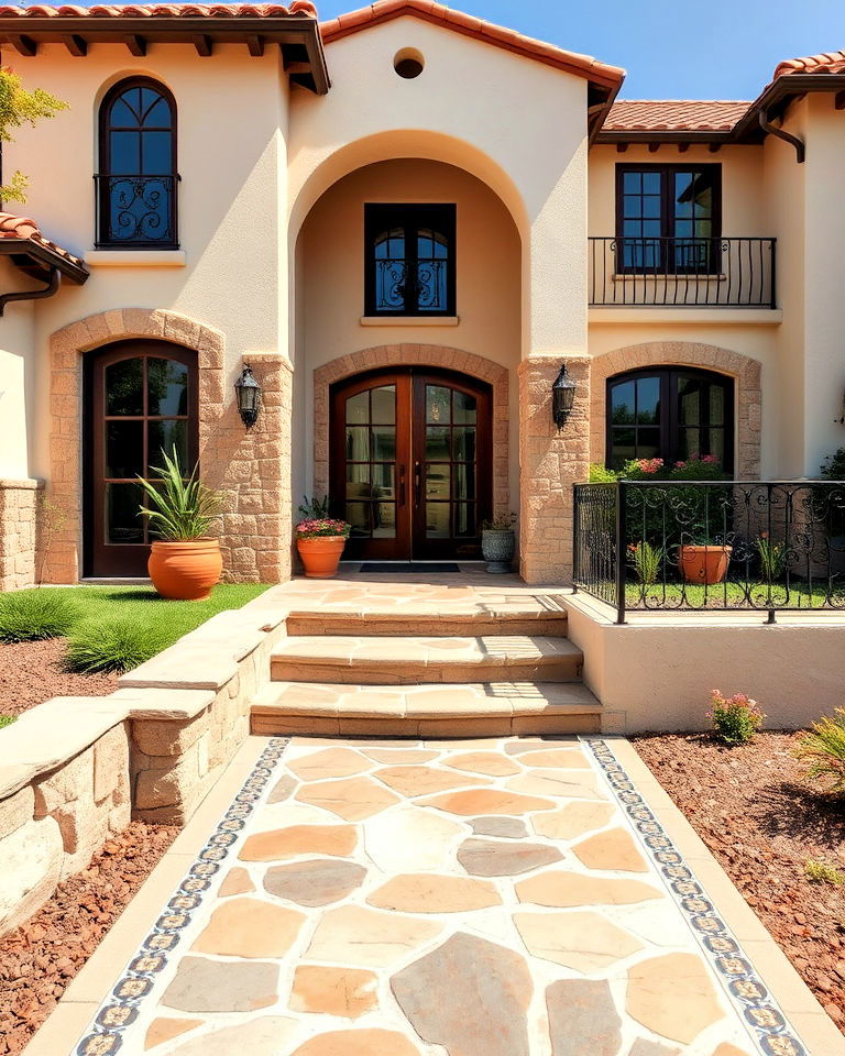 layered textures with stucco and stone to a boho home - 20 Boho House Exterior Ideas