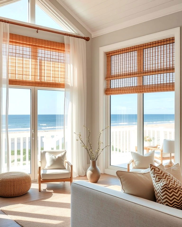 layered window treatments beach house interior - 30 Beach House Interior Design Ideas