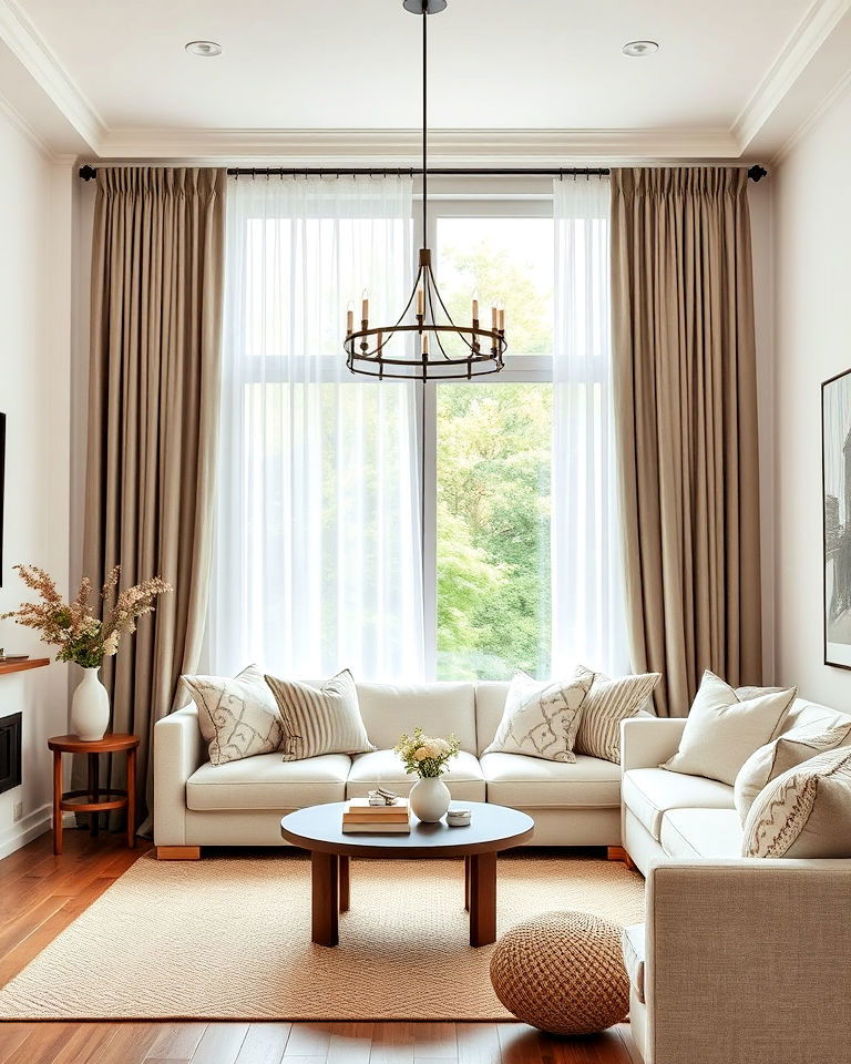layered window treatments living room - 15 Hygge Living Room Ideas